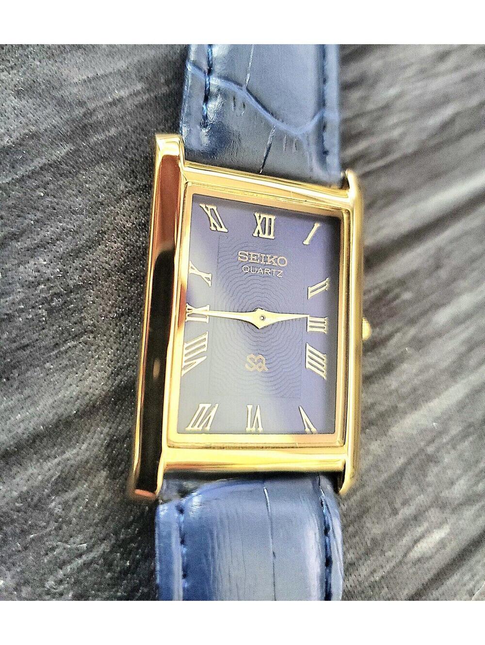 Rare Men's Gold Tank Watch Seiko Blue Dial New Mvt & Batt‎ - Picture 6 of 9